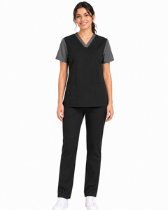 Tenue Médicale Personnalisée Femme Col V Uniforme de Soins de Santé Noir Gris Vêtements de Travail Infirmière - Product Image 3