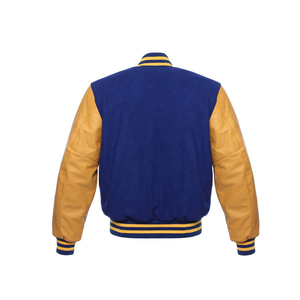 Blouson de baseball d'hiver pour homme avec col montant, logo personnalisé, couleurs or et bleu roi, style urbain, respirant, séchage rapide, en laine - Product Image 3