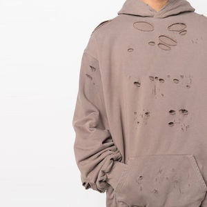 Sweat à capuche zippé personnalisé OEM pour homme, en molleton bouclette délavé style streetwear, effet délavé à l'acide, épais, avec strass - Product Image 5