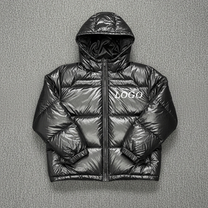 Hooded Puffer Jacket Men Winter Thick Warm Casual Zipper Front Logo Solid Color <b>Bubble</b> <b>Coat</b> Windproof Outerwear - Product Image 2