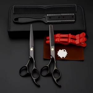 Ensemble de ciseaux de coiffure professionnels avec peignes, brosse, cape et étui, en acier inoxydable 440C, pour droitiers, manche long, pointe acérée - Product Image 4