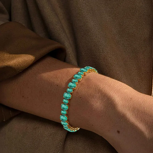 Turquoise Oval Cut Emerald <b>Charm</b> <b>Bracelet</b> 925 Sterling <b>Silver</b> Gold Plated Fine Jewelry <b>for</b> Women Party - Product Image 3