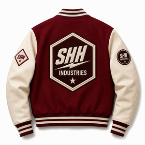 SHH INDUSTRIES Custom Varsity Jacket Men Red White Baseball Bomber with Embroidered Patches Snap Button College Letterman Jacket - Product Image 2