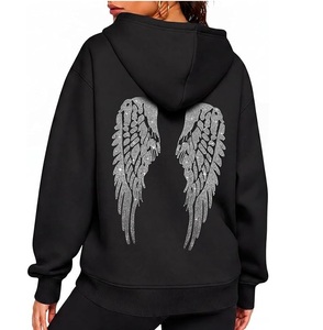 <b>Women</b> Sexy Clubwear Wine <b>Red</b> Zip Up <b>Hoodie</b> <b>Women</b> Crop Top Front Angel Wings Print Rhinestones Hoodies Y2K Streetwear Breathable - Product Image 4