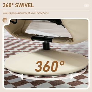 Poltrona Reclinabile Girevole Bianco Crema con Poggiapiedi Imbottito e Base Avvolta, Maniglia di Facile Utilizzo per Soggiorno - Product Image 5