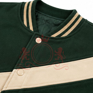 Top Collection Green Cream Letterman Jacket Classic <b>Button</b> Front Comfortable Fit Casual Wear - Product Image 6