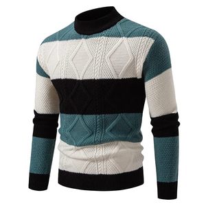 Suéteres de Punto para Hombre, Suéteres con Cuello Redondo y Diseño de Patchwork, Pullovers de Punto, Ropa Casual para Hombre - Product Image 4