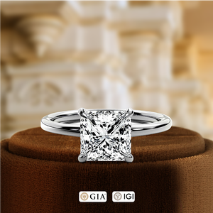 Bague de fiançailles solitaire en diamant de laboratoire taille princesse 1,5 carat certifié IGI, or jaune 14 carats, minimaliste, pour fête, mariage, mariée - Product Image 1