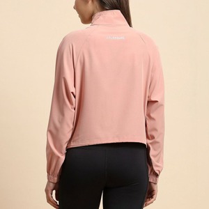 เสื้อโค้ทวิ่งออกกำลังกายสำหรับผู้หญิง แขนยาว คอตั้ง ซิปหน้า ระบายอากาศ กันลม สีพื้น ผ้ายืด/ไนลอน 140 กรัม - Product Image 2
