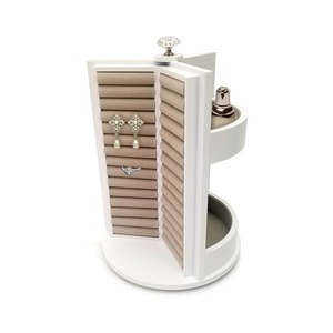 White Plastic Jewelry Organizer <b>Stand</b> with <b>Rotating</b> Tray and Earring Slots for Necklaces and Rings - Product Image 3