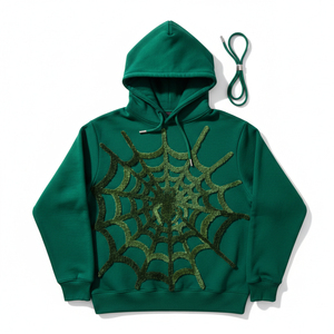 Sudadera con capucha lisa para hombre, de forro polar, con diseño de telaraña de diamantes de imitación, estilo urbano, para venta al por mayor, con etiqueta personalizada, proveedor de sudaderas tipo chándal - Product Image 3
