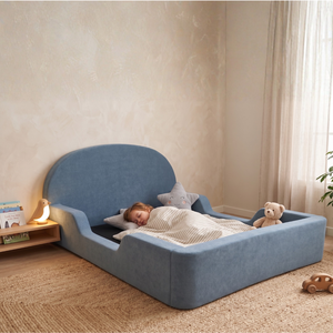 Lit de sol en mousse pour tout-petits, bleu, moderne, confortable, écologique, recouvert de velours, compressé sous vide pour la chambre à coucher - Product Image 6