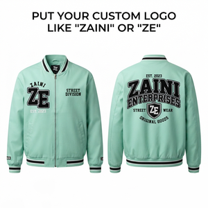 Blouson Bomber Unisexe Premium 240 GSM en Polyester/Nylon Coupe-Vent à Capuche Vert Menthe avec Bordure Côtelée Blanche et Logo Appliqué Personnalisé - Product Image 1