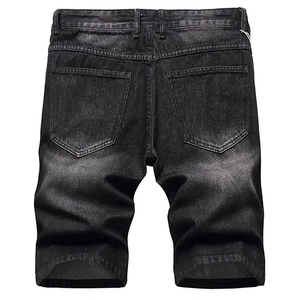 Pantalones cortos casuales de algodón para hombre, negros, rasgados, de cintura media, con botones, con agujeros desgastados, tipo Bermuda, en oferta online. - Product Image 3