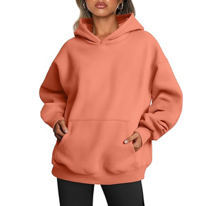 Oversized Hooded Fleece Sweatshirt 100% Cotton Solid Color Regular Sleeve Unisex Casual Winter Wear Letter Pattern <b>Pink</b> - Product Image 1
