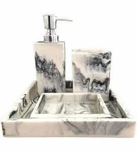 Juego de Accesorios de Baño de Resina de Mármol Personalizado, 4 Piezas: Dispensador de Jabón Líquido, Portacepillos de Dientes, Jabonera y Plato para Artículos de Baño - Product Image 4