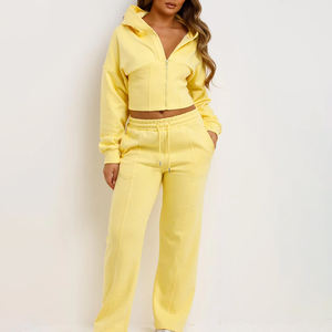 Sudadera Corta Informal de Algodón Ecológico para Mujer con Logotipo Personalizado, Sudadera Holgada Sólida, Conjunto Personalizado - Product Image 1