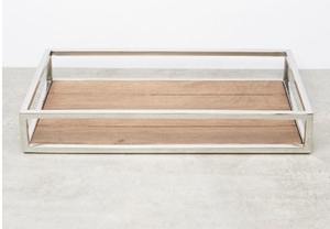 Plateau de service rectangulaire en bois avec poignées métalliques, plateau à nourriture en bois massif rustique pour la maison, la cuisine, l'hôtel, le restaurant, la restauration - Product Image 5