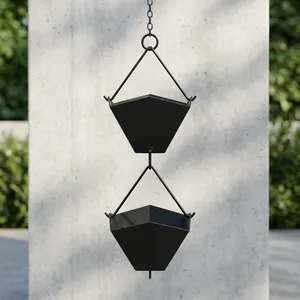 Chaîne de pluie suspendue moderne en métal pour décoration de jardin extérieur, en acier galvanisé noir - Product Image 1