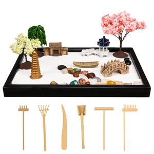 Ensemble miniature de jardin zen en teck artisanal avec design de sable raclé - Vente en gros - Product Image 3