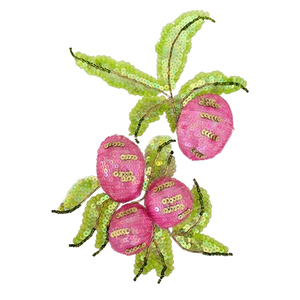 Fournisseur expérimenté proposant des appliques brodées à la main en forme de fruits et de feuilles de 26 x 18 cm pour vêtements, avec des paillettes. - Product Image 1