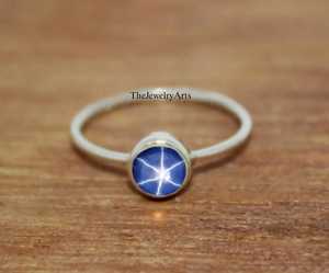Blue Lindy Star, Sapphire <b>Engagement</b> <b>Ring</b>, Art Deco <b>Unique</b> Bridal Wedding <b>Ring</b>, Blue Gemstone <b>Ring</b>, 6 Ray Star Proposal <b>Ring</b> - Product Image 2