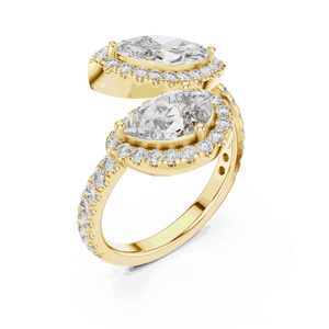 แหวนหมั้นเพชรทรงมาร์คีส์เม็ดคู่ล้อมเพชรแบบฮาโล ทองคำแท้ 18K เพชรเลี้ยงในห้องปฏิบัติการ Toi Et Moi สำหรับทั้งชายและหญิง สี E ระดับความสะอาด VVS VS ตัวเรือนแบบ Pave Shank - Product Image 2
