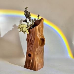 Jarrón de Bambú Tallado a Mano con Forma de Tronco de Árbol, Porta Flores Rústico para Mesa, Decoración Bonsái para el Hogar - Product Image 1