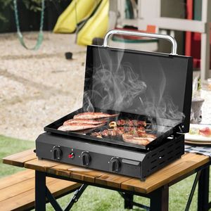 3 Burner <b>Flat</b> <b>Top</b> Gas <b>Griddle</b> Cooking Station 30,000 BTU Propane Fuelled Ceramic Coated Cast Iron Pan for Camping Grills - Product Image 2
