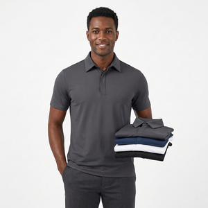 Men's Short Sleeve Solid Knitted <b>Polo</b> <b>Shirt</b> Quick Dry Casual Wear Regular Fit Gray <b>Blue</b> White Black Colors - Product Image 3