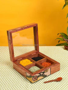 Custom Multipurpose <b>Pine</b> Wood Polished Antique Spice <b>Box</b> with 9 Compartments for Masala Storage - Product Image 3
