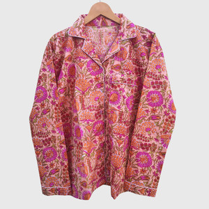 Conjunto de pijama floral a rayas marrones para mujer, top de manga larga con cuello con muescas y pantalones para dormir - Product Image 4