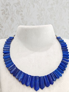 Premium Natural Lapis Lazuli <b>Choker</b> Necklace With Graduated Rectangular Gemstone Fancy Cut Collarette Style Jewelry <b>For</b> <b>Women</b> - Product Image 3