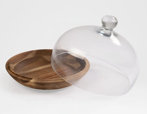 LMB Round Wooden <b>Cake</b> <b>Stand</b> Glass <b>Dome</b> Cover Handmade Dessert Display Platter From Uttar Pradesh for Wedding Party Table Decor - Product Image 2