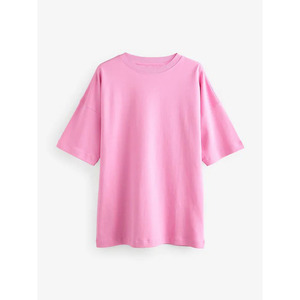 Camiseta de punto rosa oversize con cuello en V para mujer, de color liso, ajuste holgado, manga corta, estilo veraniego, 100% algodón transpirable. - Product Image 1