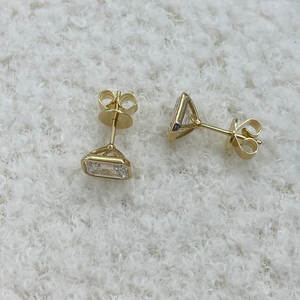 Minimalist Bezel Set <b>Emerald</b> Cut Lab Diamond Earrings 10K 14K 18K Yellow Gold Solitaire Diamond <b>Studs</b> For Women Custom Jewelry - Product Image 6