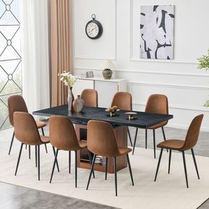 Tavolo da Pranzo Espandibile da 59-71 Pollici con Set di 8 Sedie in Tessuto Marrone Confortevoli, Abbinato a Tecnologia per Sala da Pranzo - Product Image 1