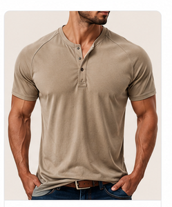 Camiseta de Punto para Hombre, Cuello en V, Color Gris Oscuro, Manga Corta, Transpirable, de Secado Rápido, Estilo Safari, Corte Regular, Largo Regular - Product Image 6