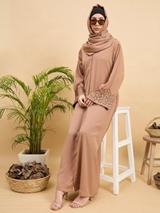 Abaya de Invierno para Mujer, Modesta, Ligera, Transpirable, de Secado Rápido, de Poliéster, con Cuello Alto, Manga Larga, Bordado, Corte Holgado, Larga hasta el Suelo - Product Image 5