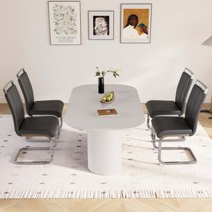 Set da Pranzo 4 Pezzi: Tavolo in MDF Stile Moderno Medievale Crema da 160 cm con Sedie Senza Braccioli in PU e Gambe in Metallo Placcato Argento per Sala da Pranzo - Product Image 3