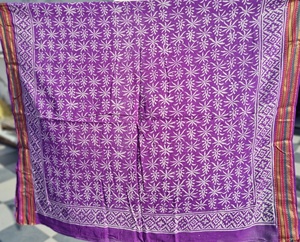 Pareo de algodón morado con estampado a mano y borde de Zari, pareo floral para la playa, chal bohemio, bufanda, cubrecuerpo ligero - Product Image 6