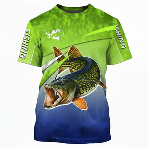 Chemise de pêche à col rond, logo personnalisé, polyester, vêtements de pêche d'extérieur, commande en gros, UPF 50, séchage rapide, manches courtes, directement de l'usine - Product Image 5