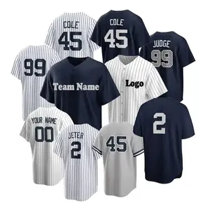 Jersey de béisbol cosido para hombre 99 Aaron Judge 2 Derek Jeter 45 Gerrit Cole 3 Babe Ruth 7 Mickey Mantle America Sports