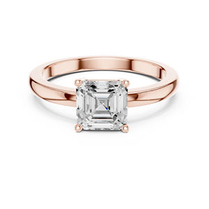 Bague de fiançailles en or rose avec diamant taille émeraude pour femme, style classique, bague solitaire taille Asscher en or rose - Product Image 2