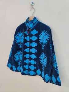 Veste courte en velours brodée Suzani bleue, faite à la main, design vintage œil porte-bonheur, écologique, réversible, hiver, bohème, hippie, cadeau - Product Image 5