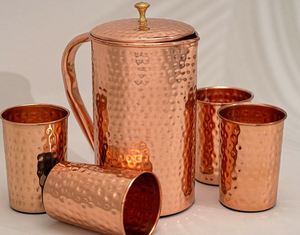 Copper jug set for traditional wellness practice water storage metal set with <b>glasses</b> durable reusable kitchen drinkware - Product Image 4