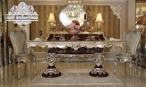 Ensemble de table à manger classique avec sculpture à la main, style empereur, ensemble de meubles de salle à manger, table à manger de luxe française sculptée à la main - Product Image 2