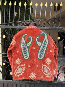 Luxury Red <b>Velvet</b> Embroidered <b>Jacket</b> With Paisley Pattern Full Sleeve Stand Collar Handmade Bohemian Winter Outerwear - Product Image 5