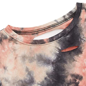 Women's Tie Dye Poplin Crop <b>Top</b> Short Sleeve O-Neck Plus Size Casual Summer ODM Tee - Product Image 3