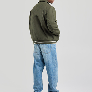 Latest Simple Design Solid Color For <b>Men's</b> Wool <b>Jacket</b> Varsity <b>Long</b> Sleeve And Collar Stand Best Quality - Product Image 3